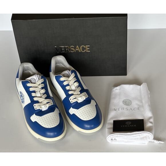 Versace Medusa Low Top Mens Blue/White Leather Sneakers 12.5 US 45.5 IT NIB $750 main image 13